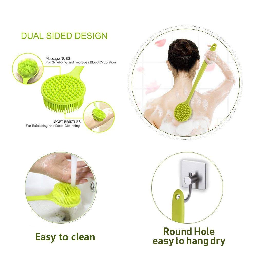 Cinlitek Silicone Body Scrubber – Long-Handle Back Scrubber for Shower
