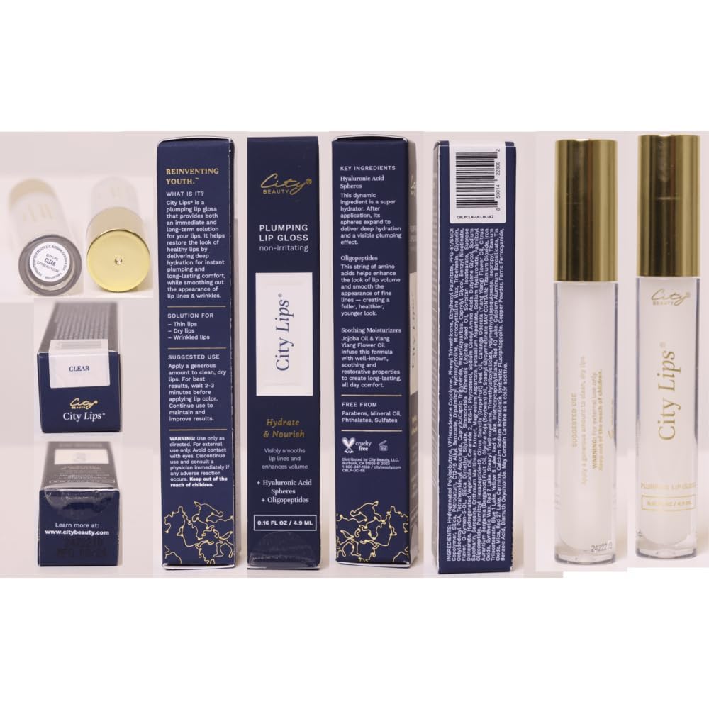 City Lips Clear by City Beauty | Plumping Lip Gloss with Hyaluronic Acid & Peptides (Pack of 3, Cruelty-Free)