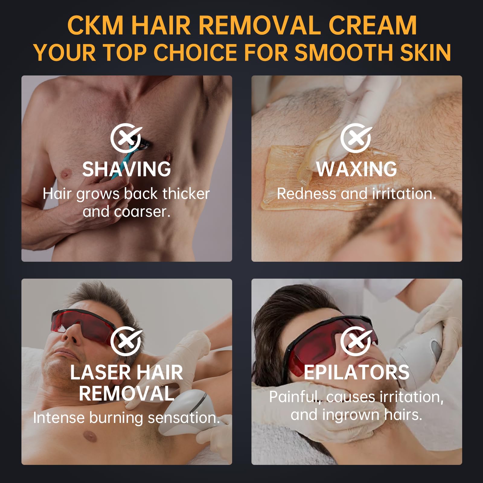CKM Hair Removal Cream for Men — Painless Depilatory Gel, 6.76 FL OZ Pack of 2 (All Skin Types)