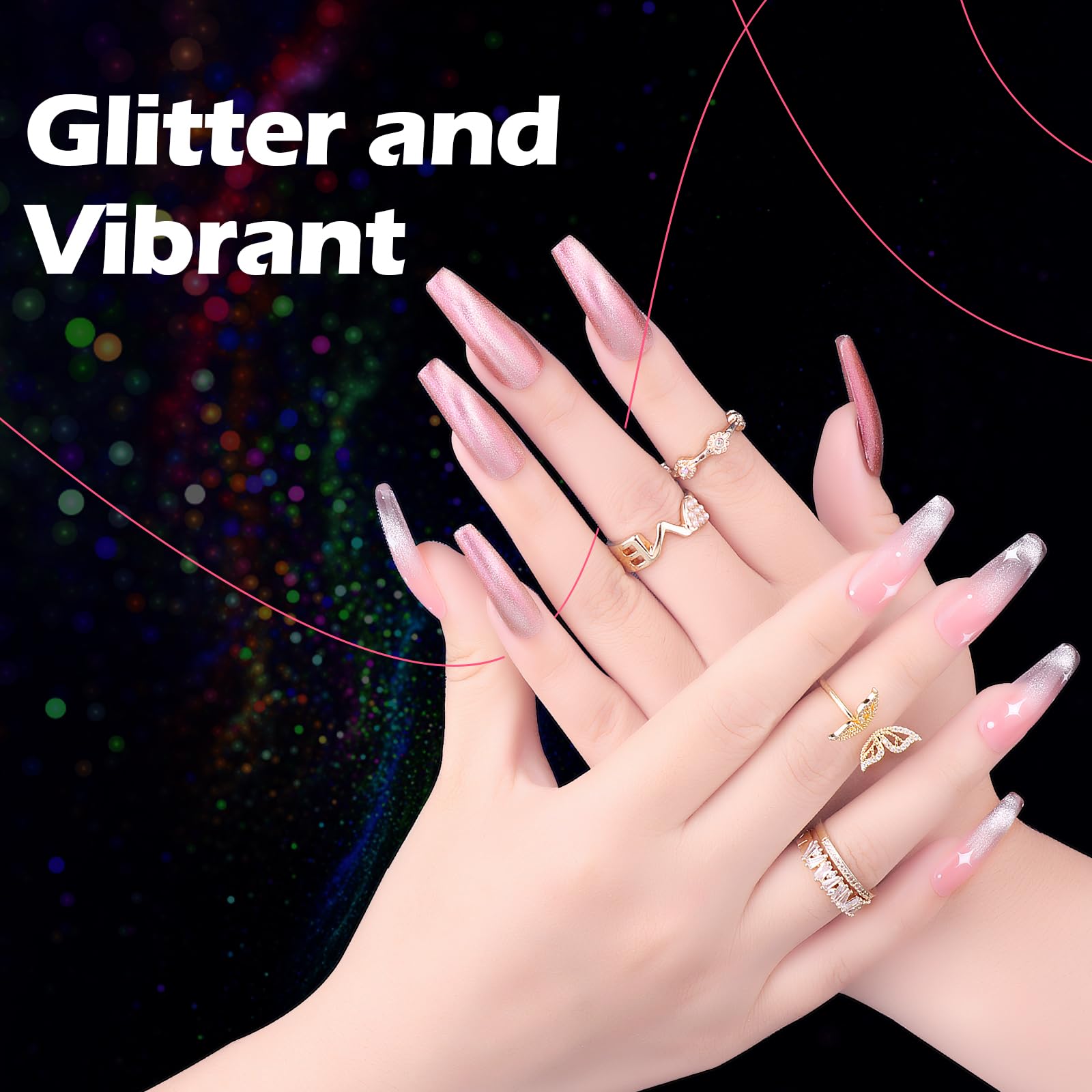 Clara Colors Cat Eye Gel Nail Polish Set – 12 Holographic Colors with Magnet | Galaxy Series
