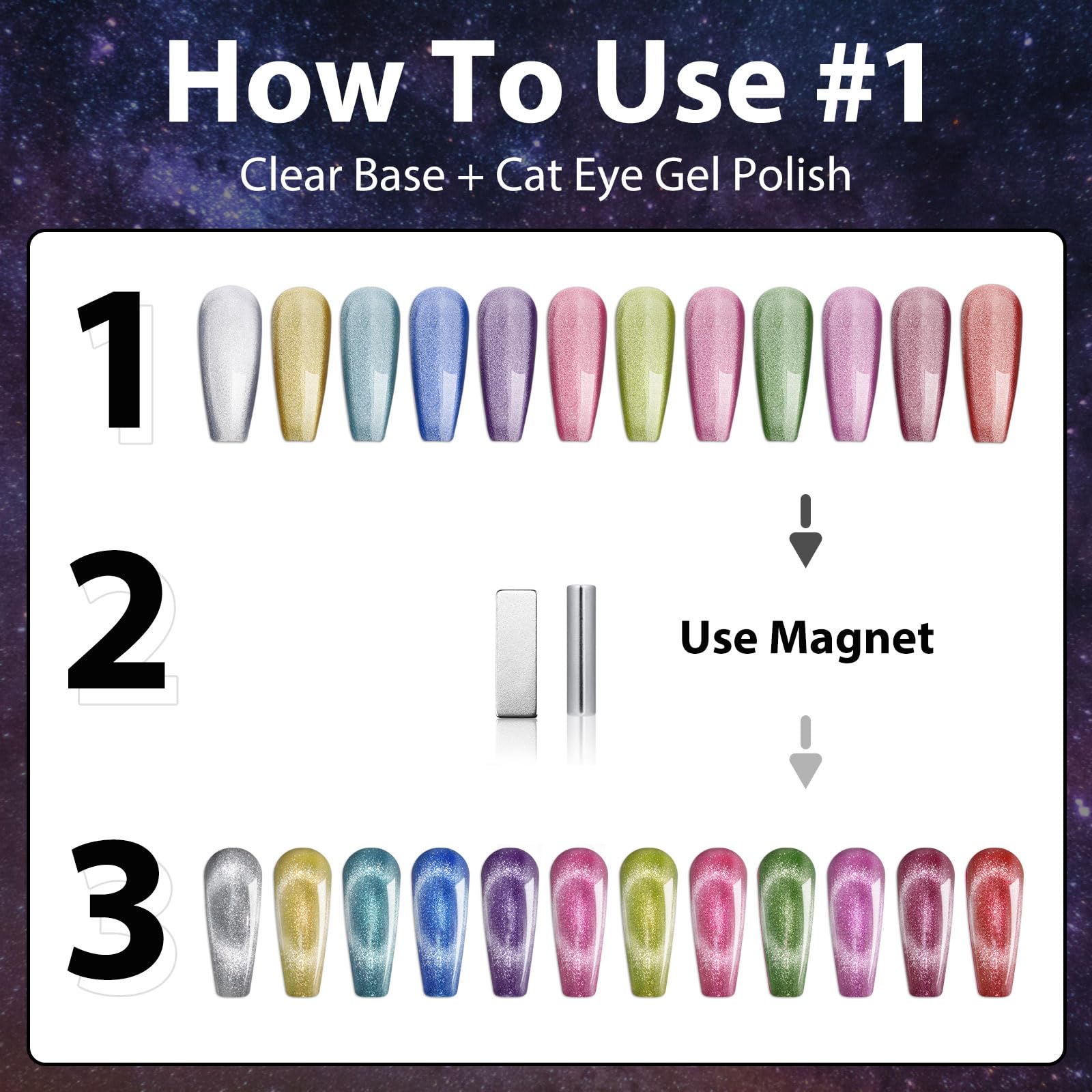 Clara Colors Cat Eye Gel Nail Polish Set – 12 Colors Magnetic Holographic Galaxy Series with 2 Magnets