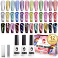 Clara Colors Cat Eye Gel Nail Polish Set – 12 Colors Magnetic Holographic Galaxy Series with 2 Magnets