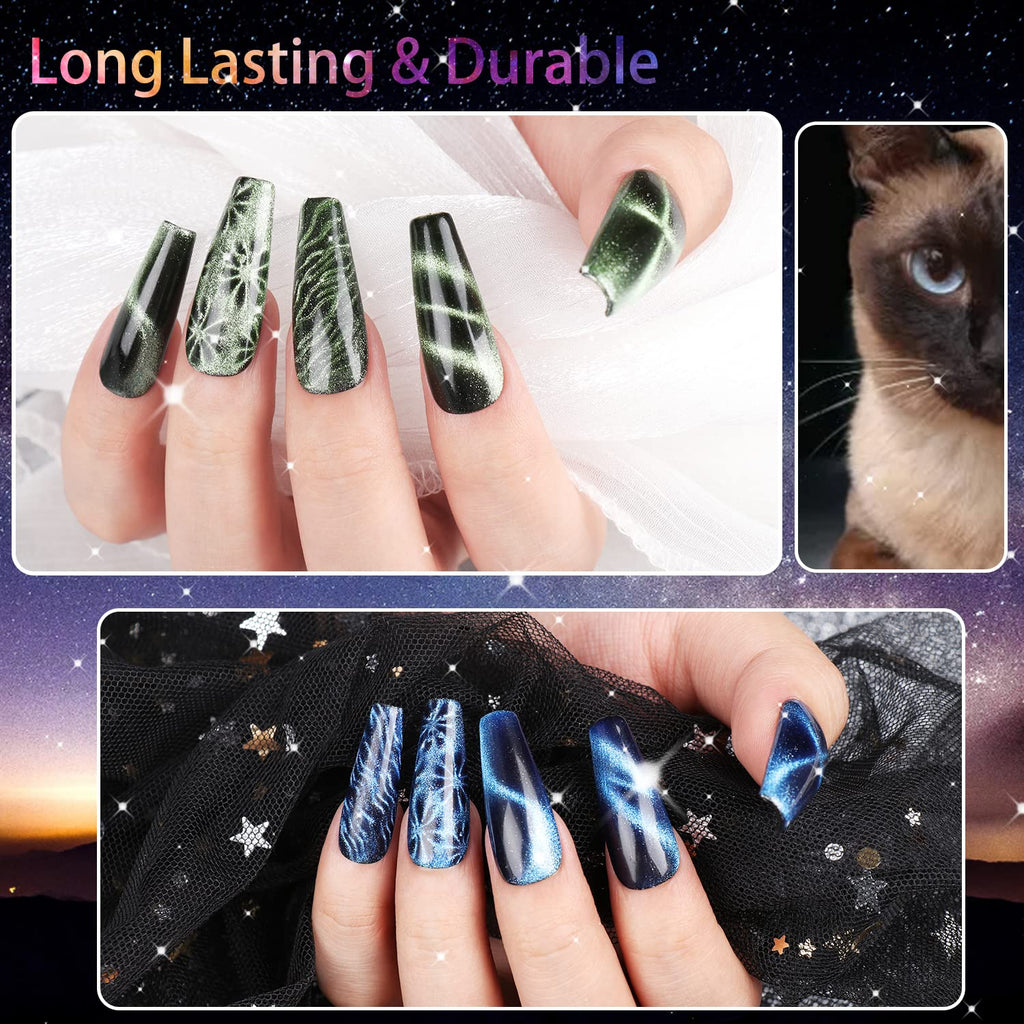 Clara Colors Cat Eye Gel Nail Polish Set – 12 Colors Magnetic Holographic Galaxy Series with 2 Magnets