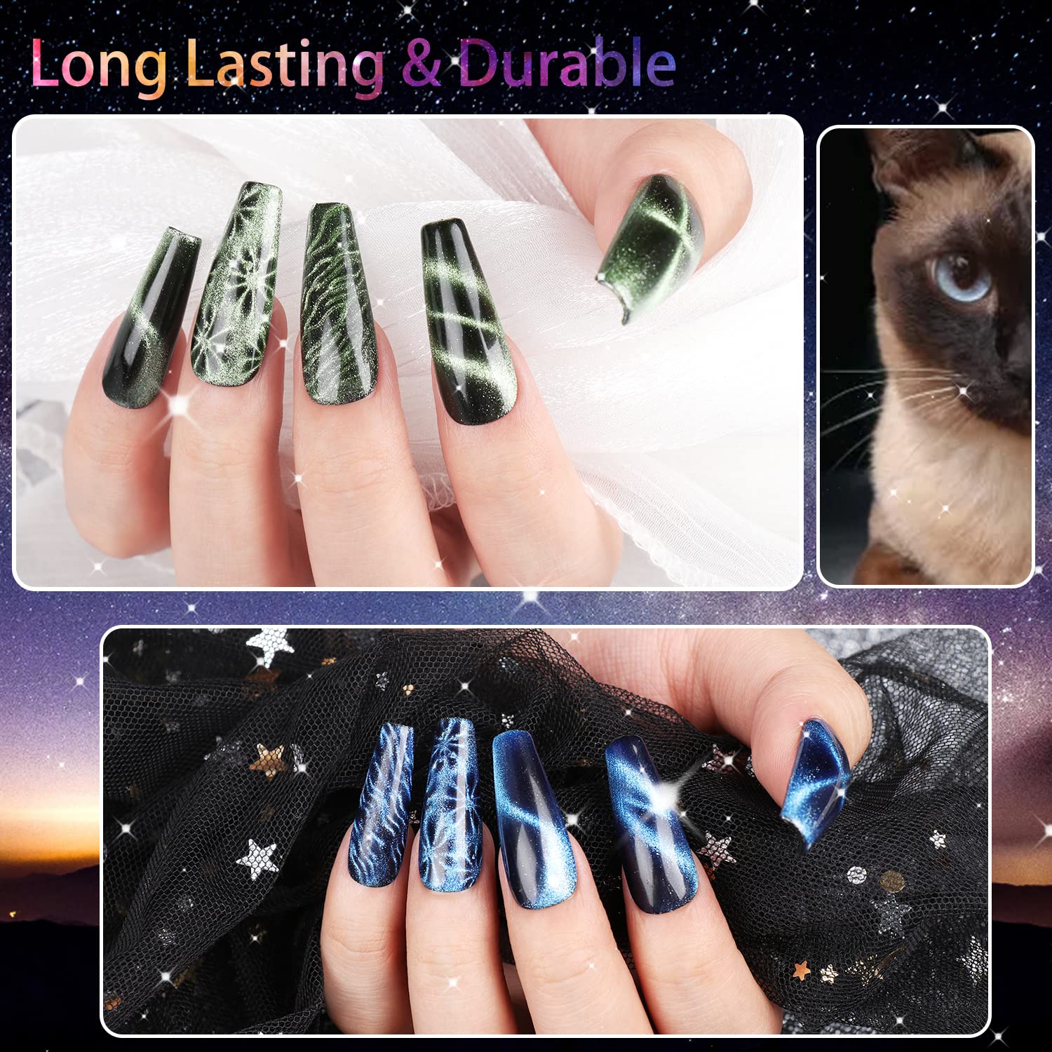 Clara Colors Cat Eye Gel Nail Polish Set – 12 Colors Magnetic Holographic Galaxy Series with 2 Magnets