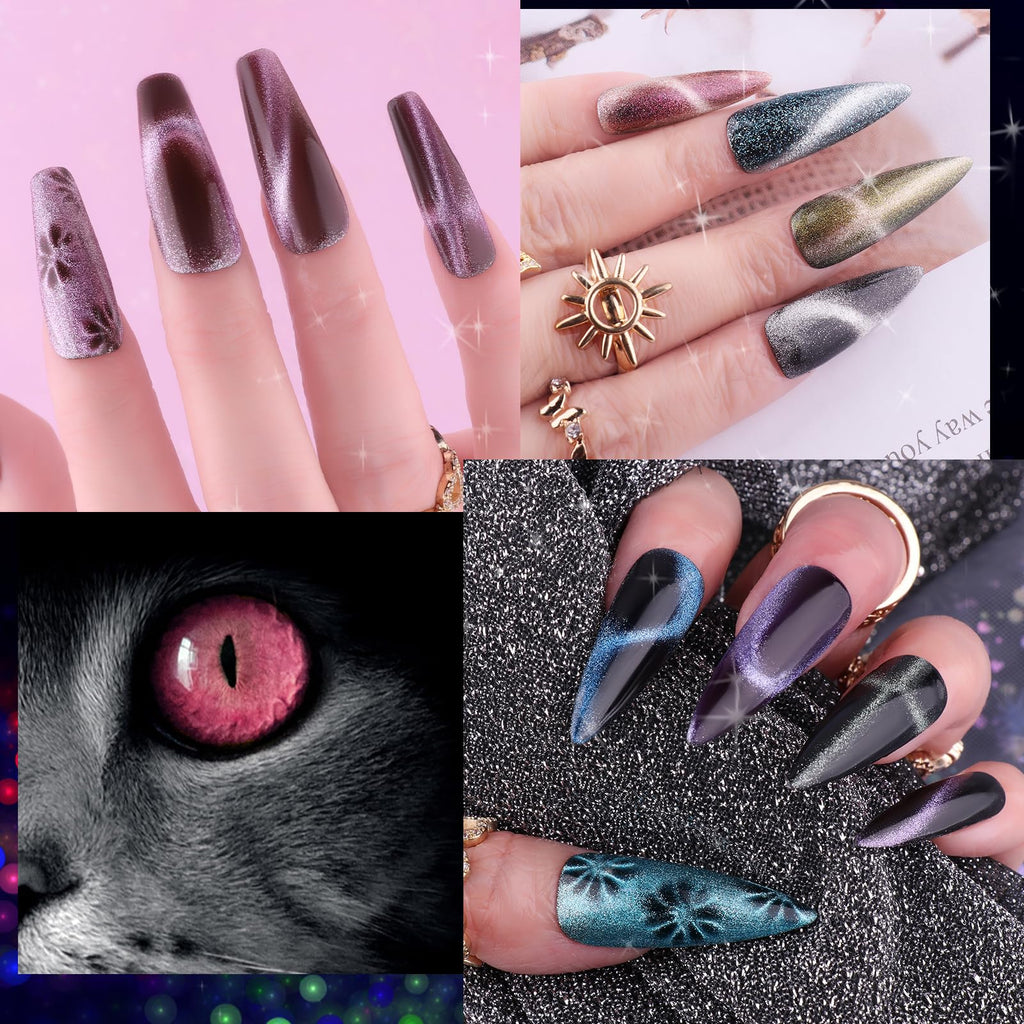 Clara Colors Cat Eye Gel Nail Polish Set – 12 Holographic Colors with Magnet | Galaxy Series