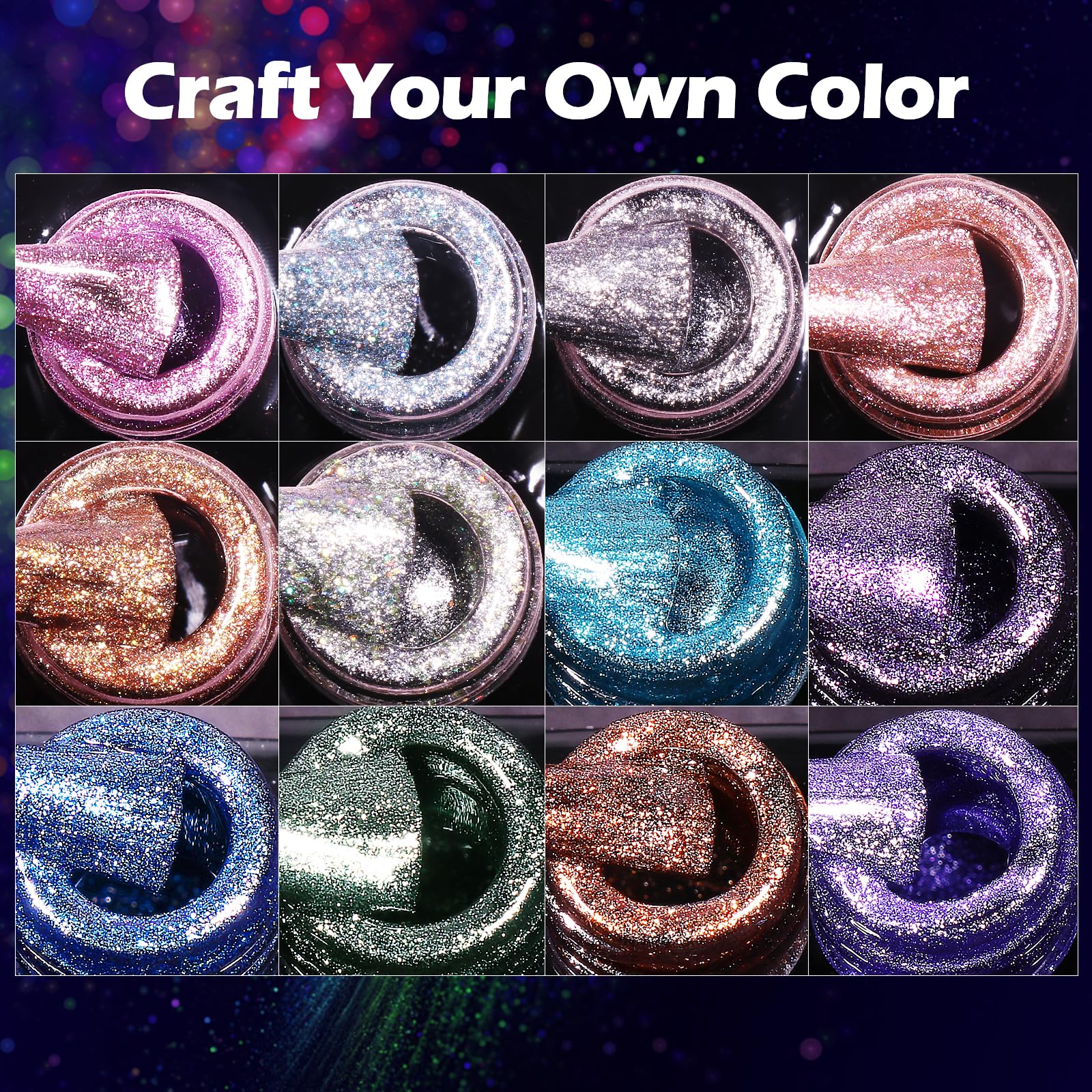 Clara Colors Cat Eye Gel Nail Polish Set – 12 Holographic Colors with Magnet | Galaxy Series
