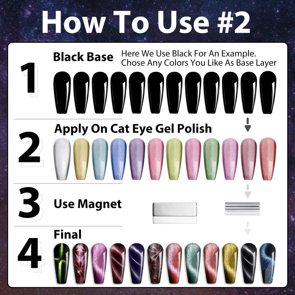 Clara Colors Cat Eye Gel Nail Polish Set – 12 Colors Magnetic Holographic Galaxy Series with 2 Magnets
