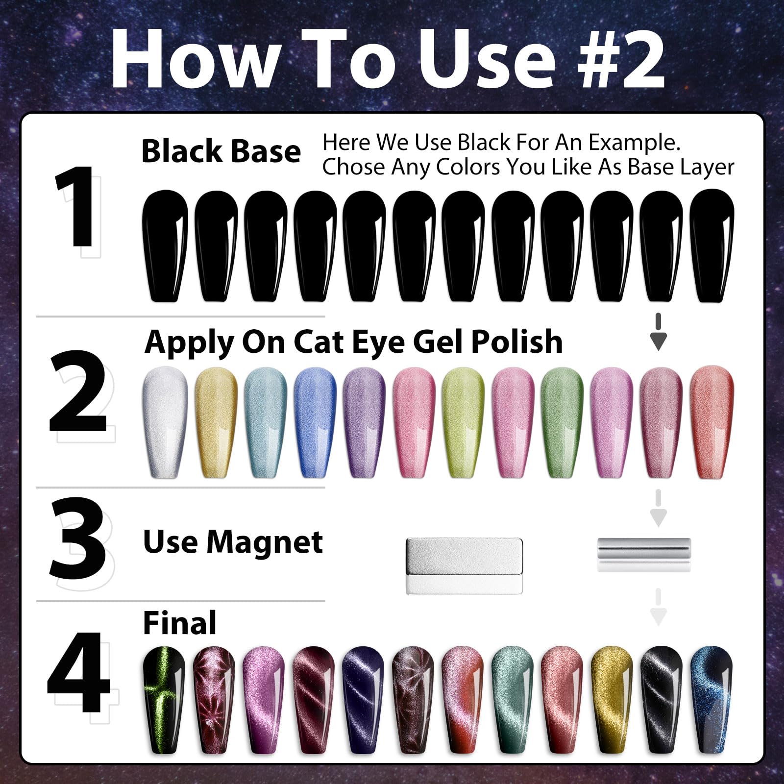 Clara Colors Cat Eye Gel Nail Polish Set – 12 Colors Magnetic Holographic Galaxy Series with 2 Magnets