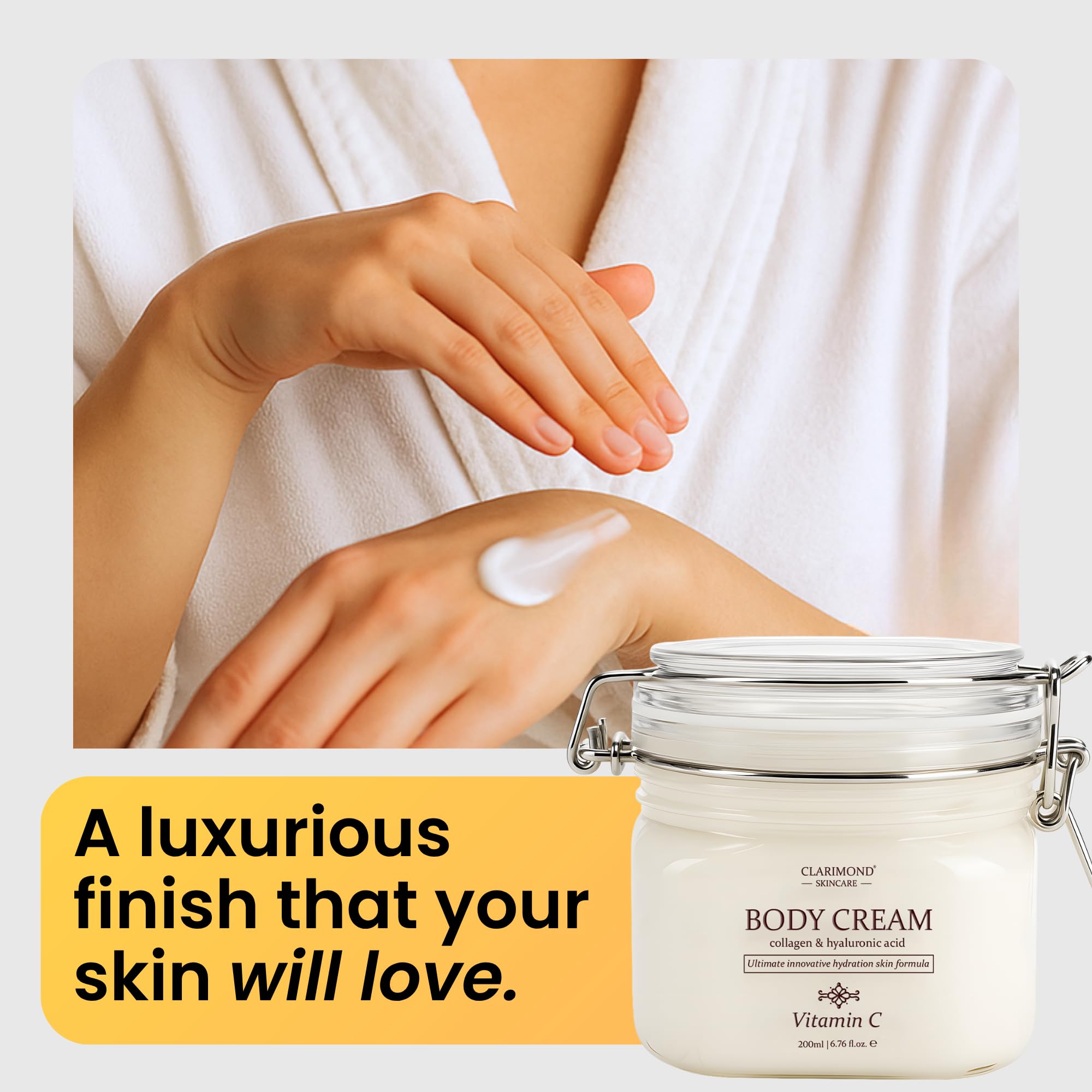 Clarimond Vitamin C Body Cream w/ Hyaluronic Acid & Collagen Peptides | Hydrating, Non-Greasy