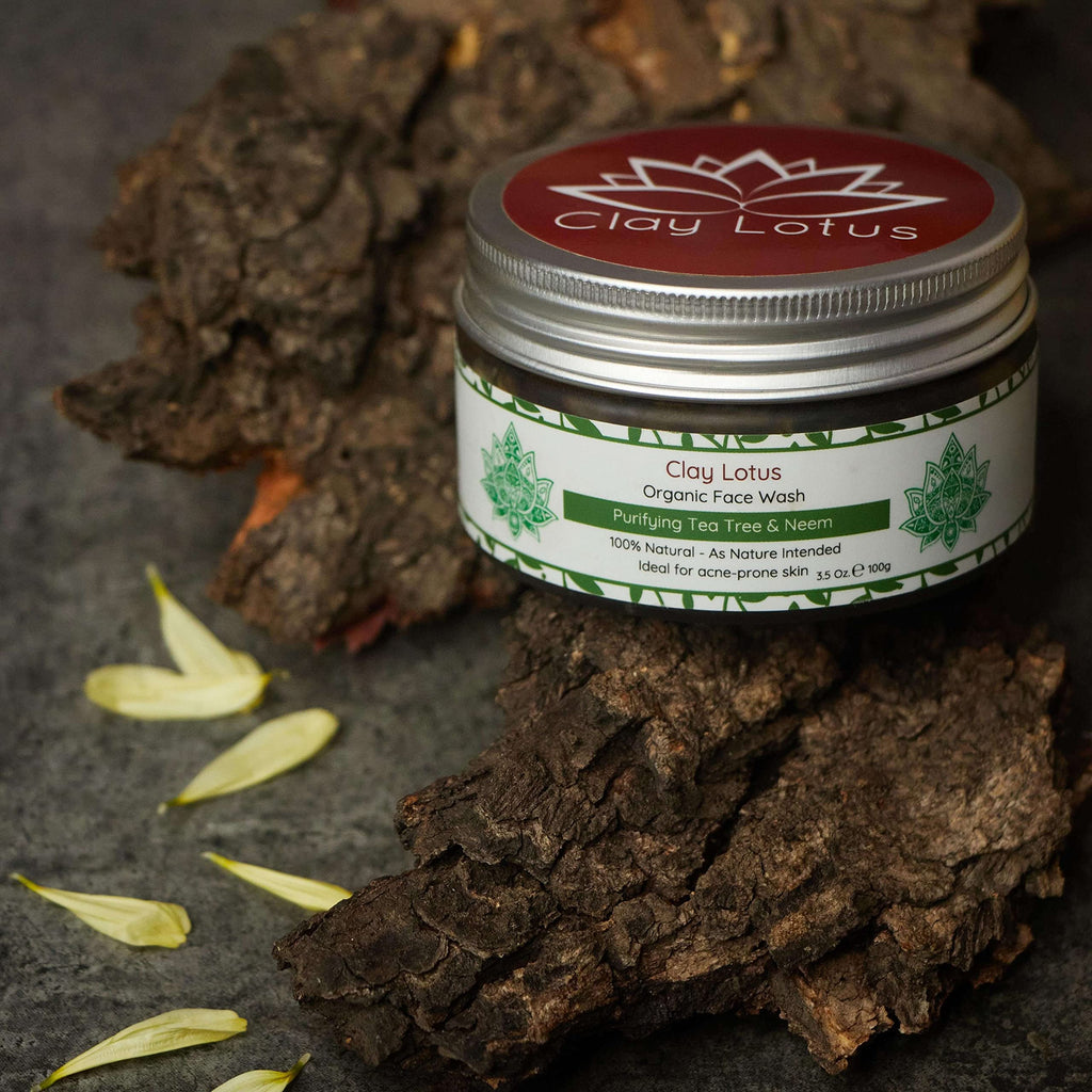 Clay Lotus Organic Face Wash for Acne-Prone, Oily Skin | Tea Tree & Neem | Vegan