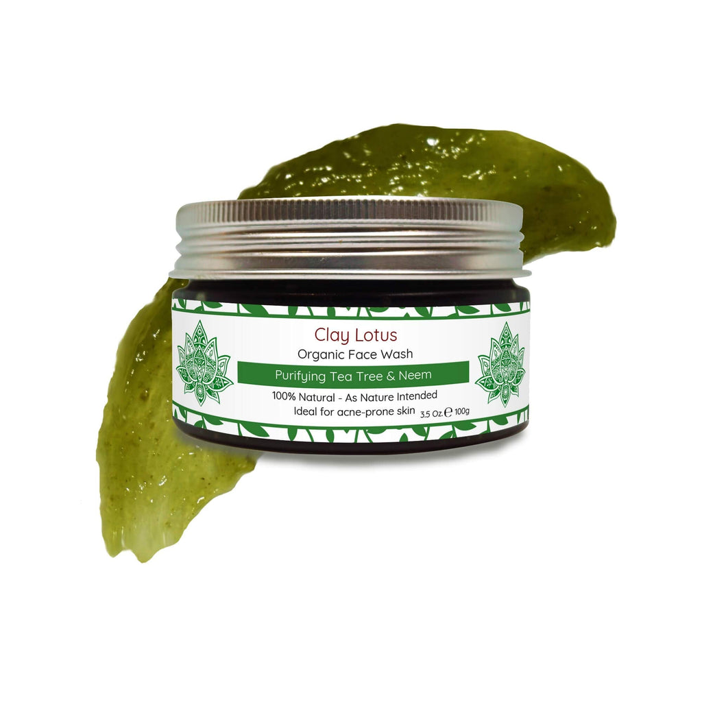 Clay Lotus Organic Face Wash for Acne-Prone, Oily Skin | Tea Tree & Neem | Vegan