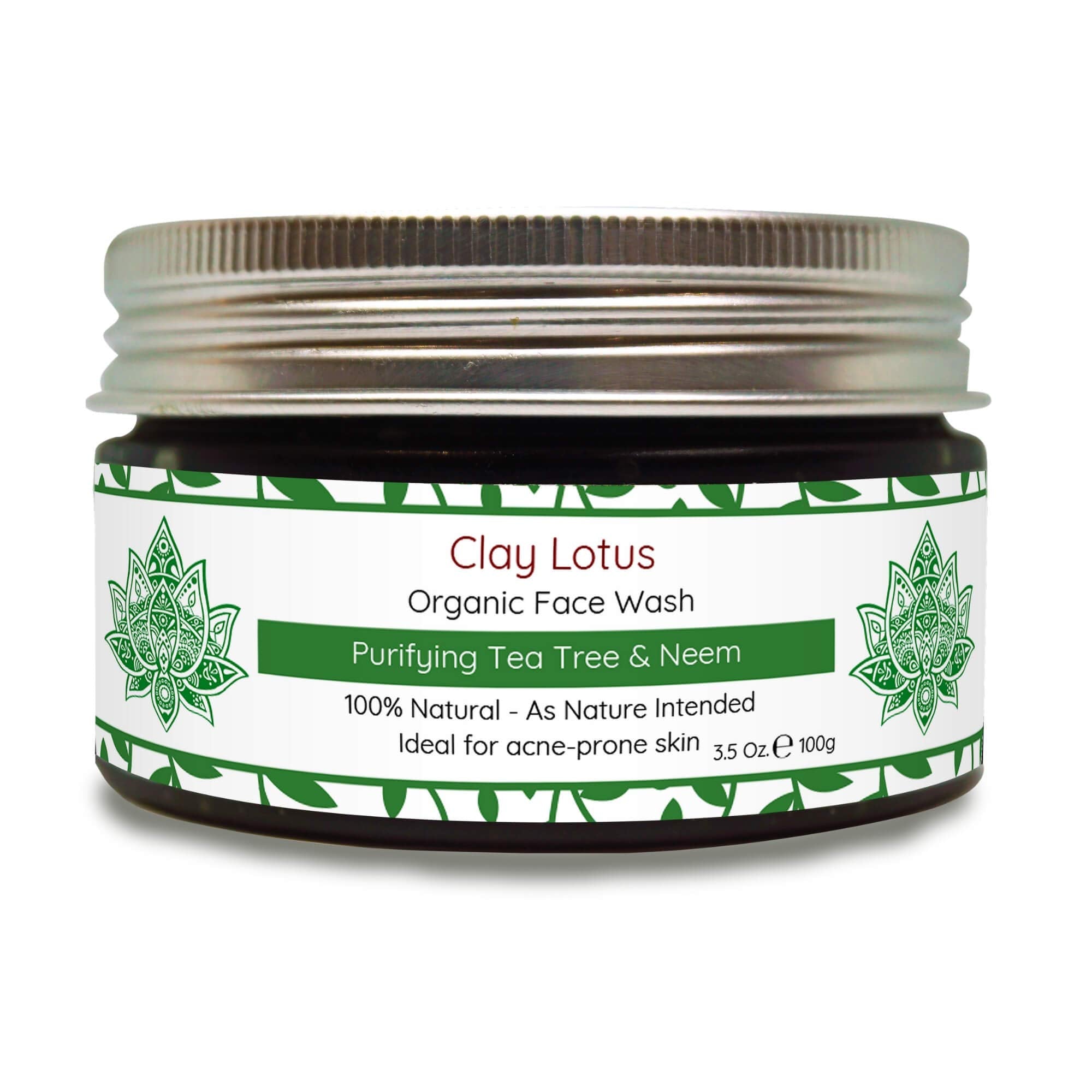 Clay Lotus Organic Face Wash for Acne-Prone, Oily Skin | Tea Tree & Neem | Vegan