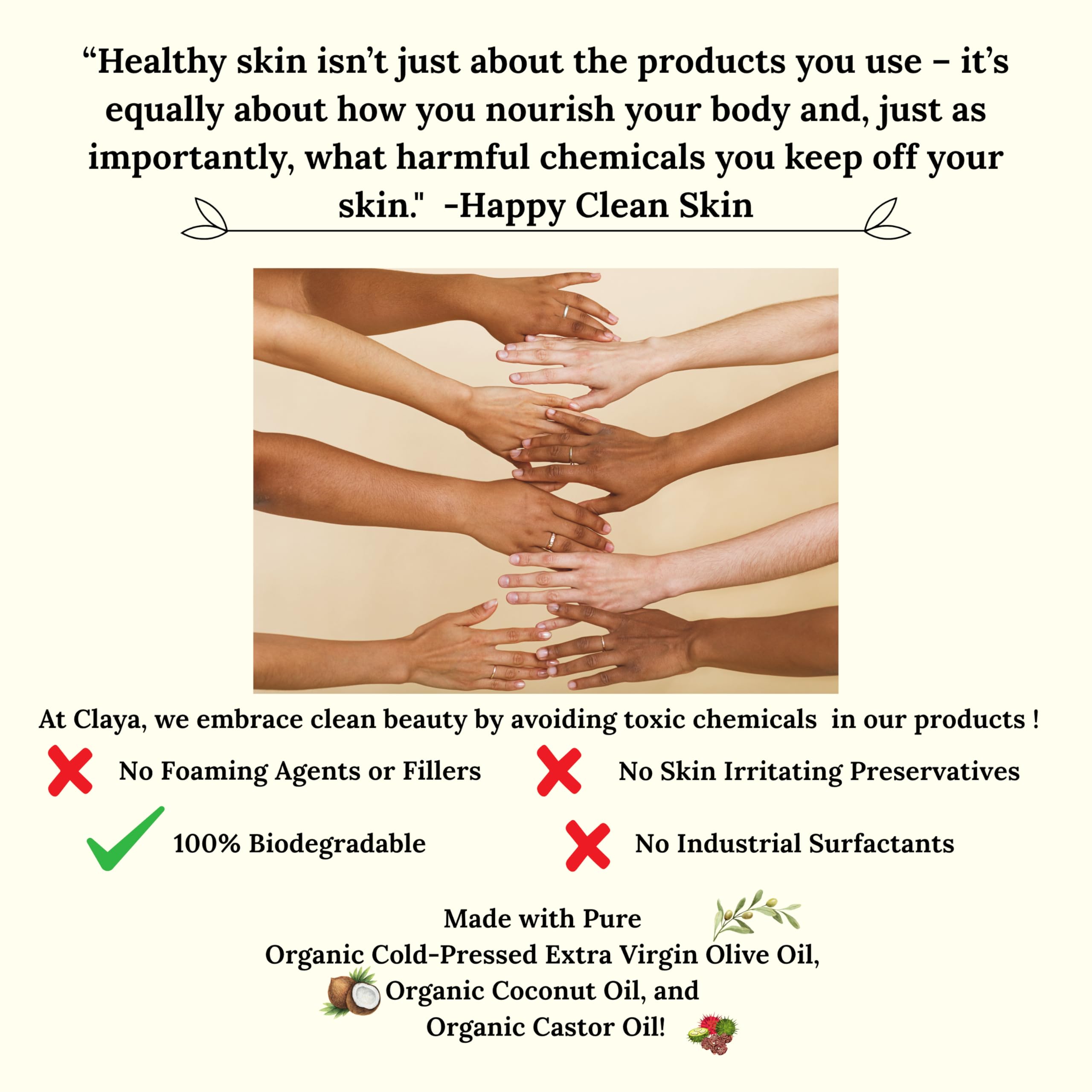Claya Liquid Castile Soap – Organic Oils, Palm-Free, Unscented (16 oz)