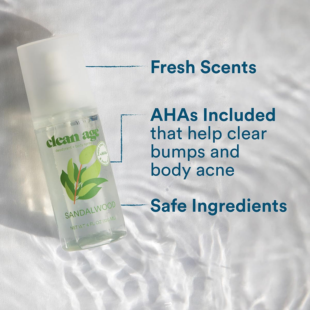 Clean Age Aluminum Free Deodorant & Body Spray - Sandalwood for Teens (4oz)