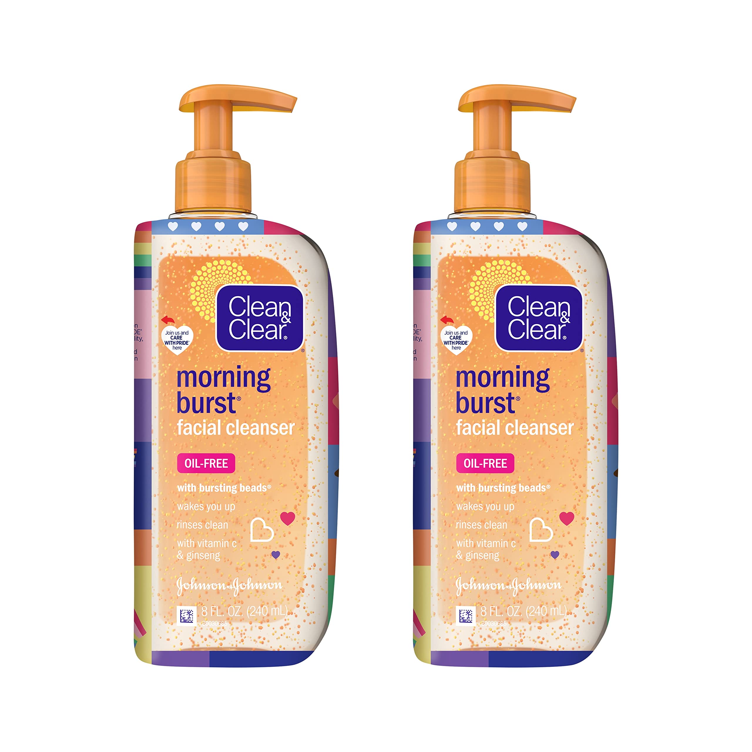 Clean & Clear Morning Burst Oil-Free Facial Cleanser – Vitamin C & Ginseng, 2-Pack, Pride Edition, 8 fl oz