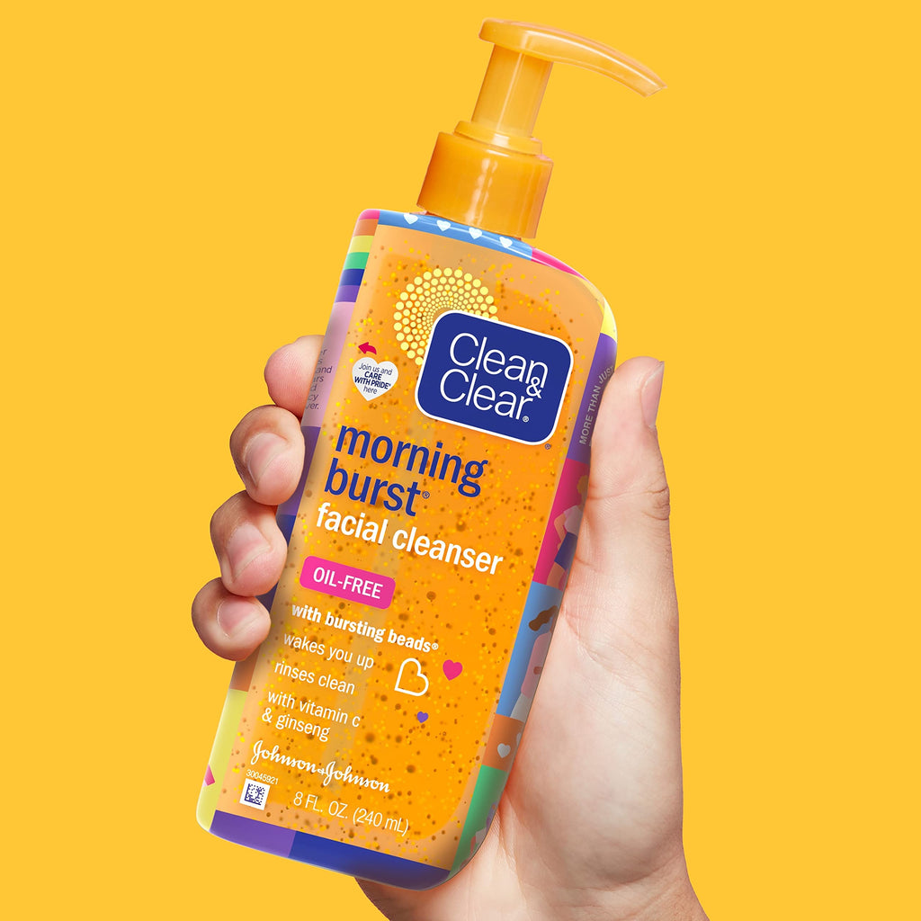 Clean & Clear Morning Burst Oil-Free Facial Cleanser – Vitamin C & Ginseng, 2-Pack, Pride Edition, 8 fl oz