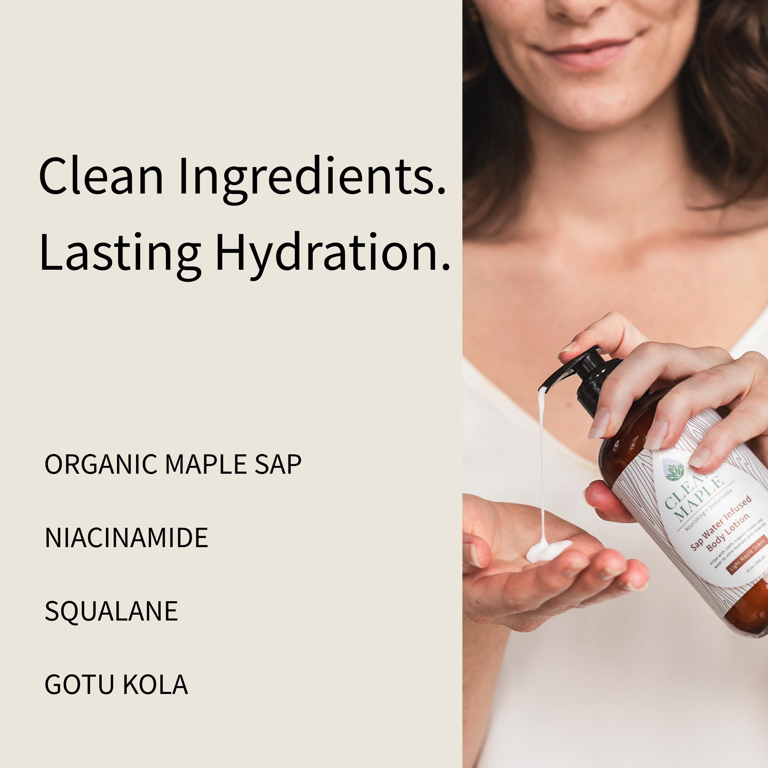 Clean Maple Maple Sap Water Body Lotion, 10 oz — Niacinamide & Squalane, Light Maple