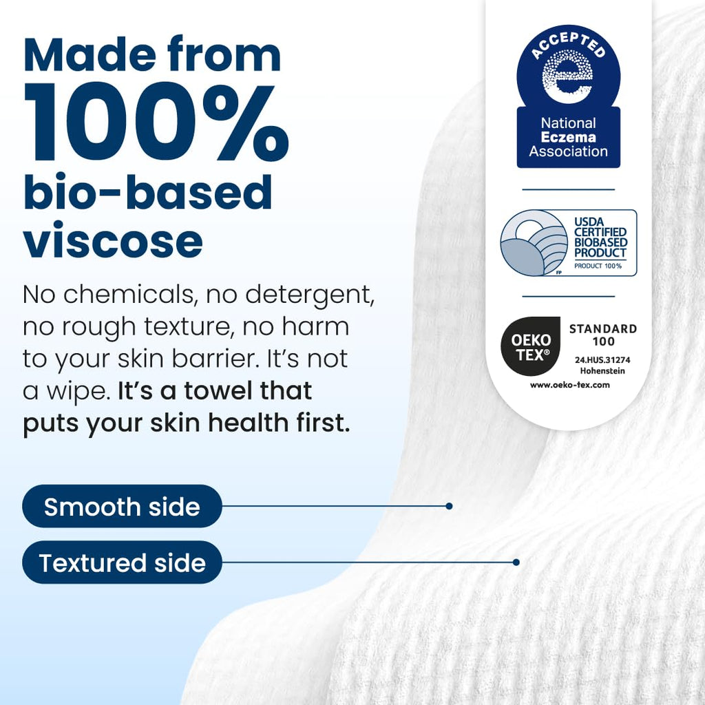 Clean Skin Club Clean Towels Large – 50 Disposable Face Towels, 100% USDA Biobased, Eczema Association Accepted