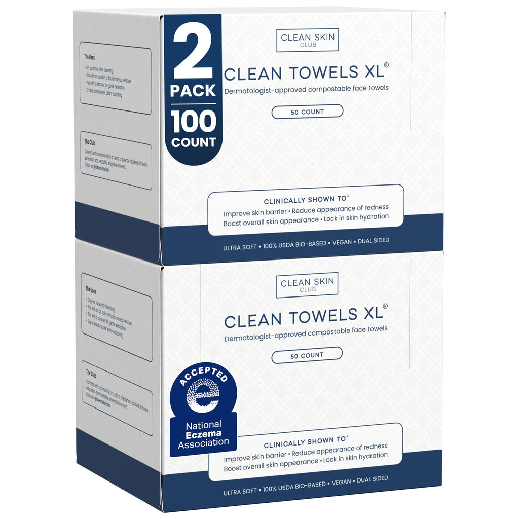 Clean Skin Club Clean Towels XL® – 100% USDA Biobased Disposable Face Towels, 100 Ct (2x50)