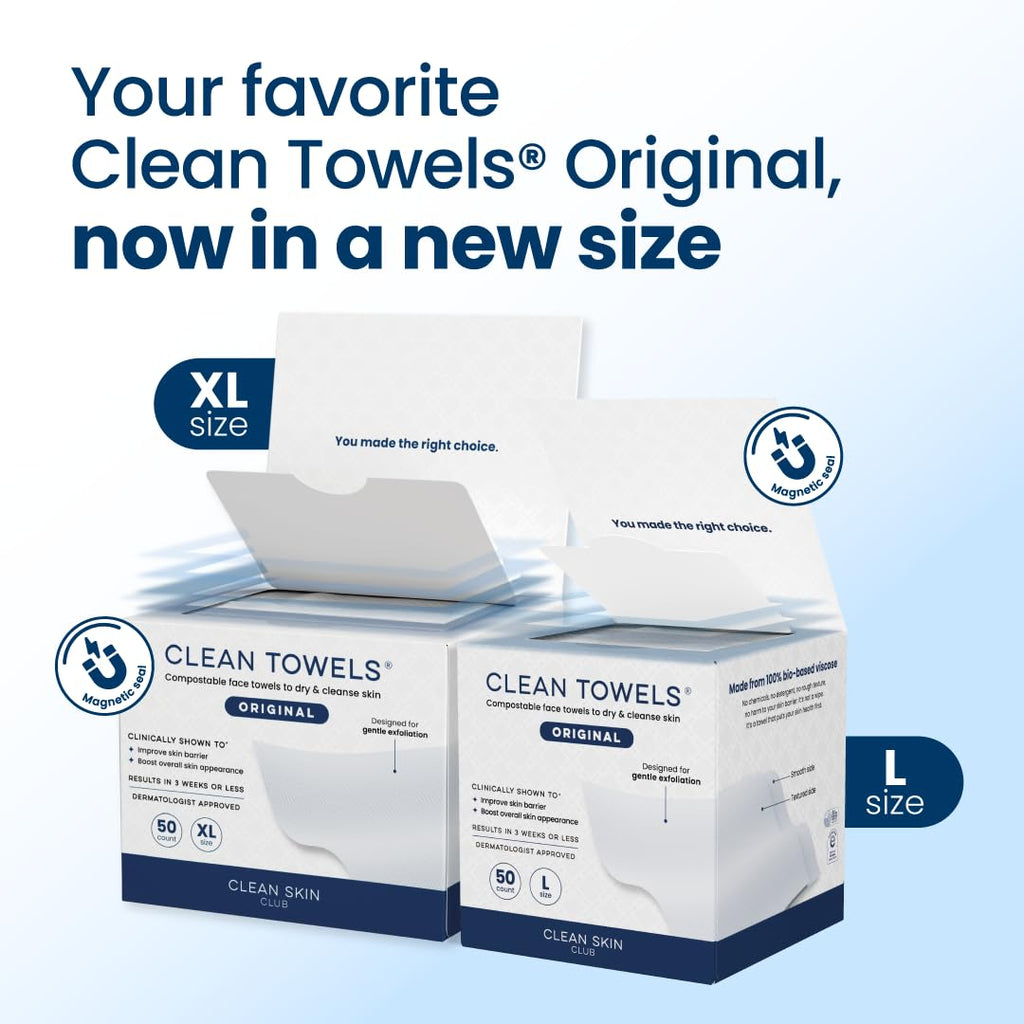 Clean Skin Club Clean Towels Large – 50 Disposable Face Towels, 100% USDA Biobased, Eczema Association Accepted