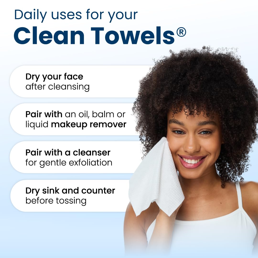 Clean Skin Club Clean Towels Large – 50 Disposable Face Towels, 100% USDA Biobased, Eczema Association Accepted