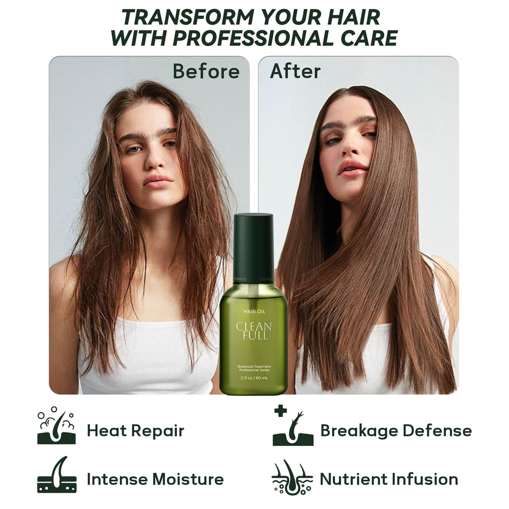 CLEANFULL Botanical Hair Oil – Lightweight Leave-In Serum with Heat Protection & Frizz Control