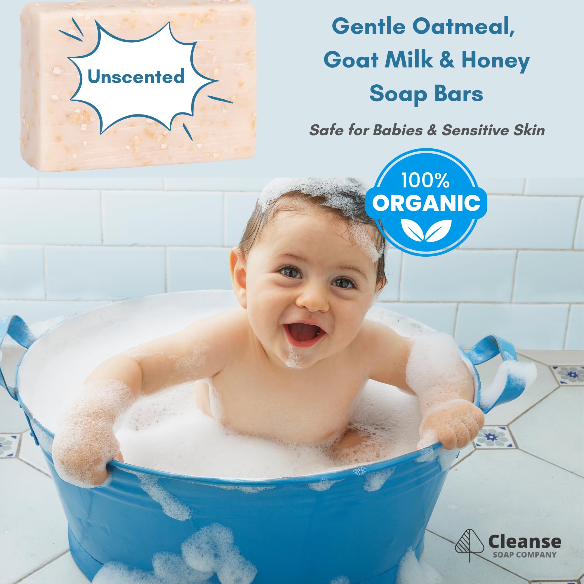 Cleanse Soap Company Oatmeal Bar for Itchy Skin & Eczema – Fragrance-Free Goat Milk & Honey Soap