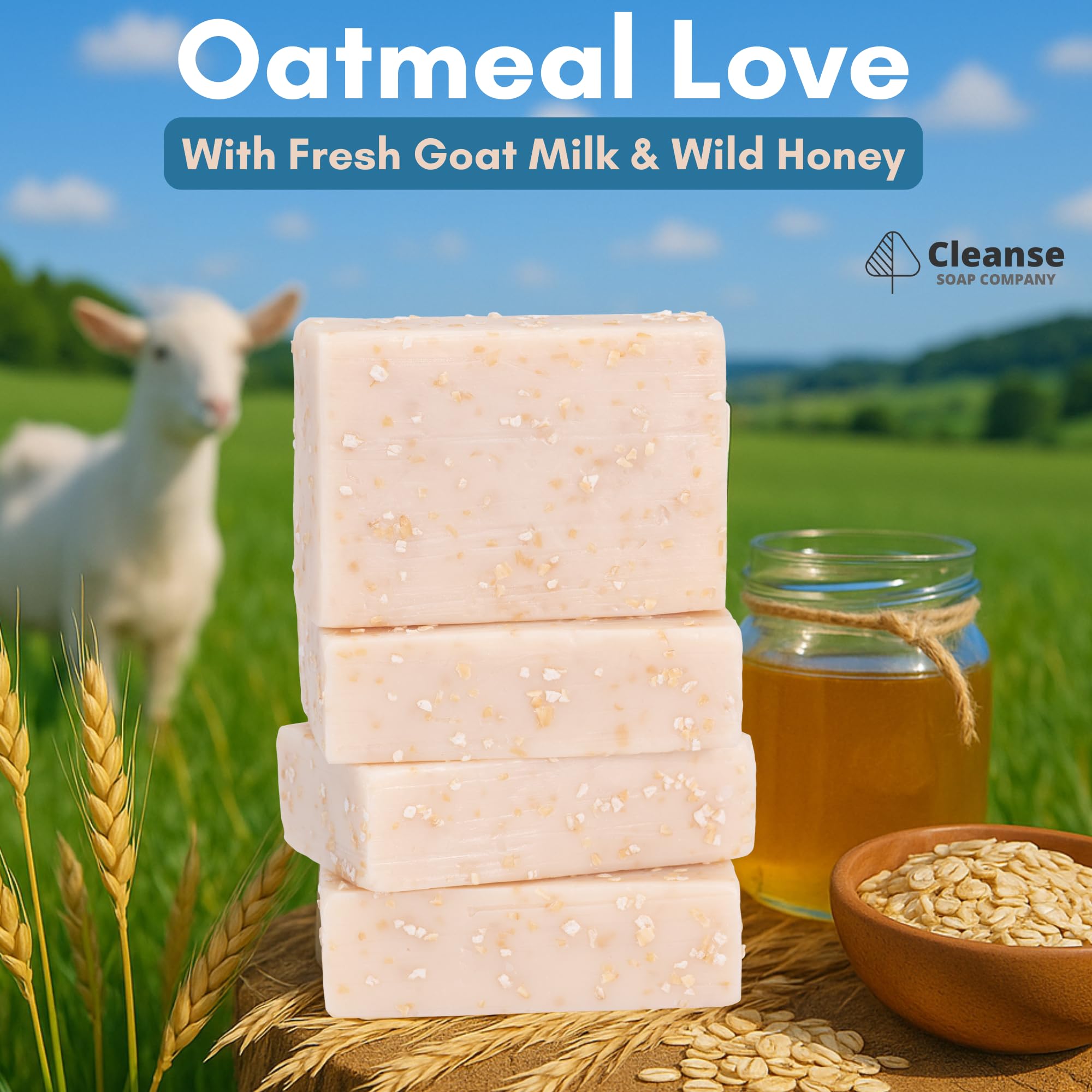 Cleanse Soap Company Oatmeal Bar for Itchy Skin & Eczema – Fragrance-Free Goat Milk & Honey Soap