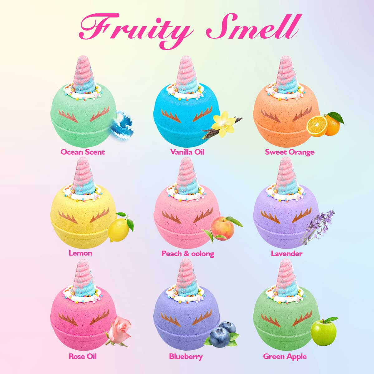 Clear and Fresh Unicorn Bath Bombs for Kids — Surprises Inside, Calming Scents