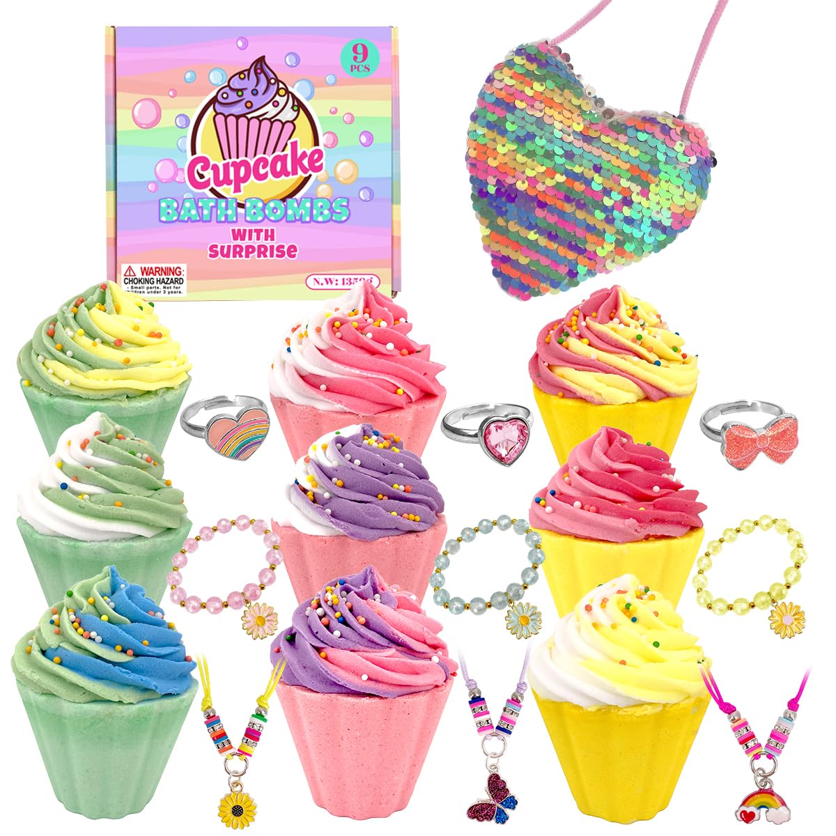 Clear and Fresh 9-Pack Cupcake Bath Bombs for Kids – Jewelry Inside