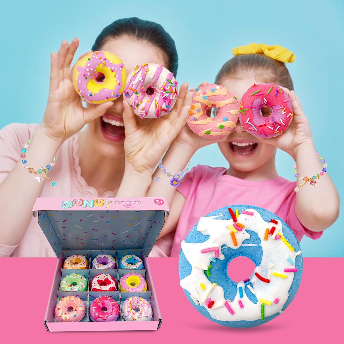 Clear and Fresh Donut Bath Bombs for Kids – Safe, Fragrant Bath Bombs with Bracelet Inside