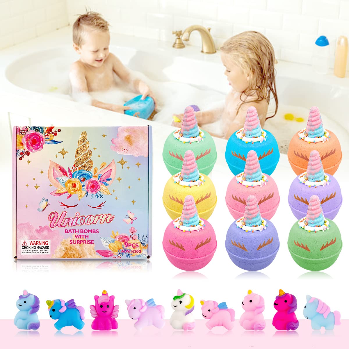 Clear and Fresh Unicorn Bath Bombs for Kids — Surprises Inside, Calming Scents