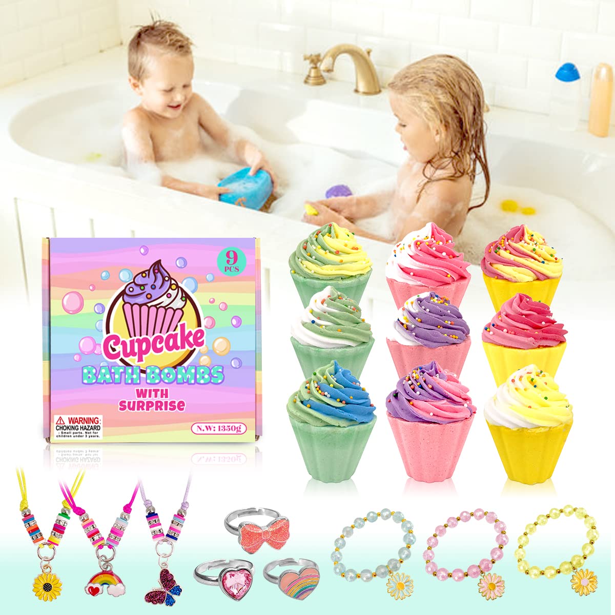 Clear and Fresh 9-Pack Cupcake Bath Bombs for Kids – Jewelry Inside