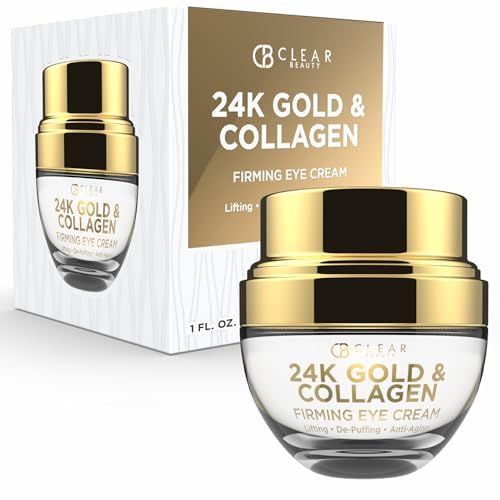 Clear Beauty 24k Gold & Collagen Under Eye Cream – Hydrating, Firming & Anti-Aging | Dermatologist Tested, Clean Beauty