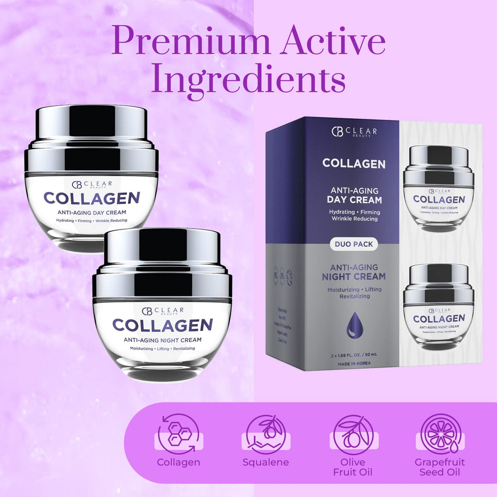 Clear Beauty Collagen Day & Night Moisturizer Duo Pack – Hydration & Elasticity