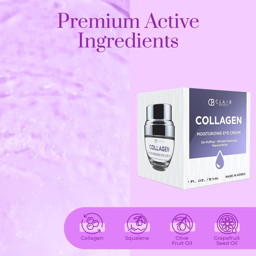 Clear Beauty Collagen Eye Cream - Hydration, Plumping & Dark Circle Reduction - Korean Skincare for All Skin Types - 1.01 Fl Oz