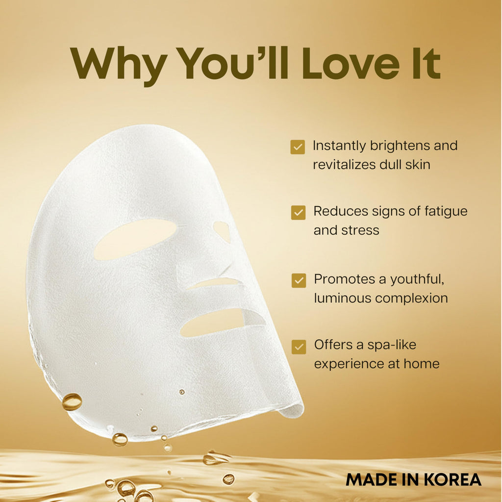 Clear Beauty 24K Gold & Collagen Face Mask – Firming & Hydrating Sheet Masks | Korean Vegan Clean Beauty – 5 Count