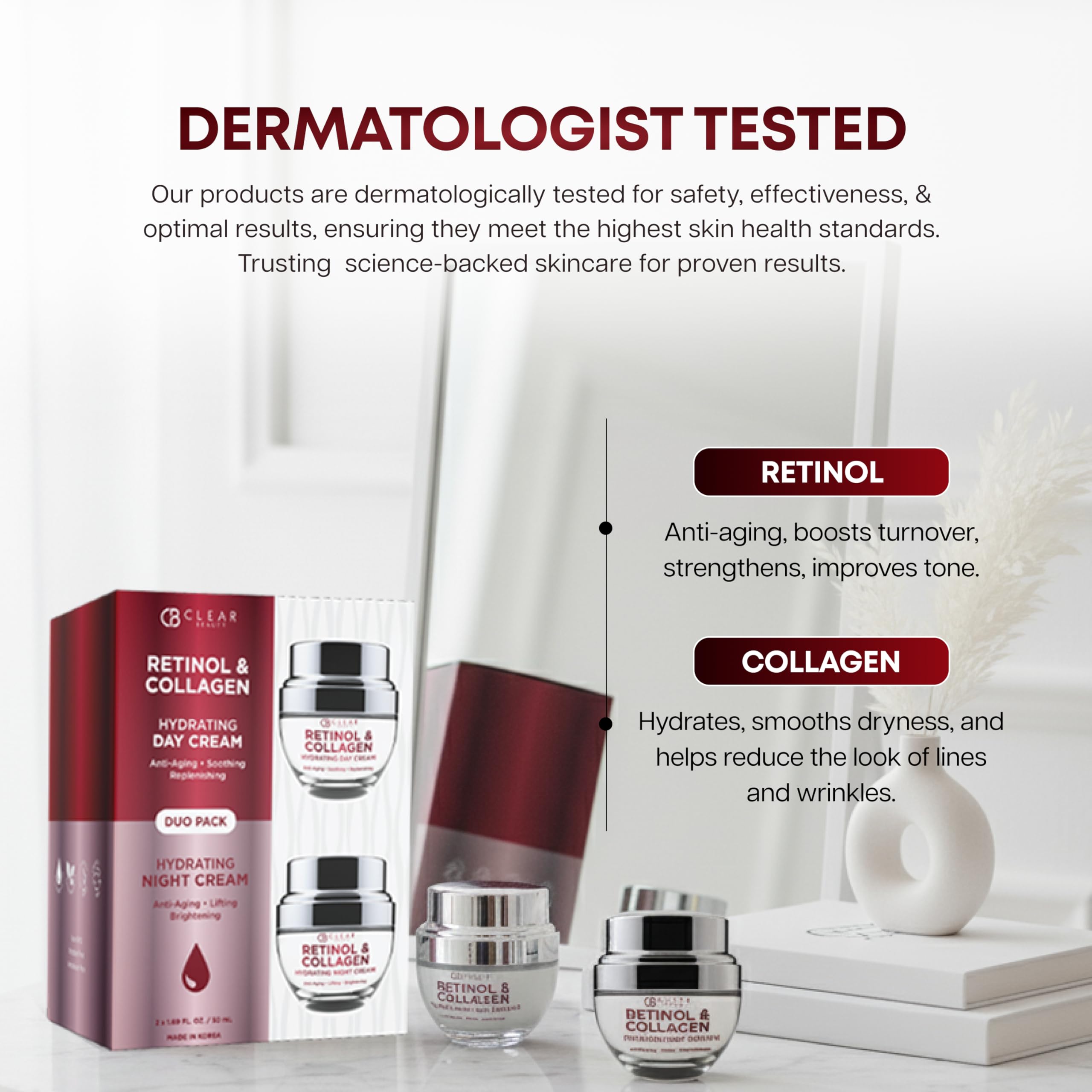 Clear Beauty Retinol & Collagen Day & Night Cream Duo – Vegan Korean Skincare