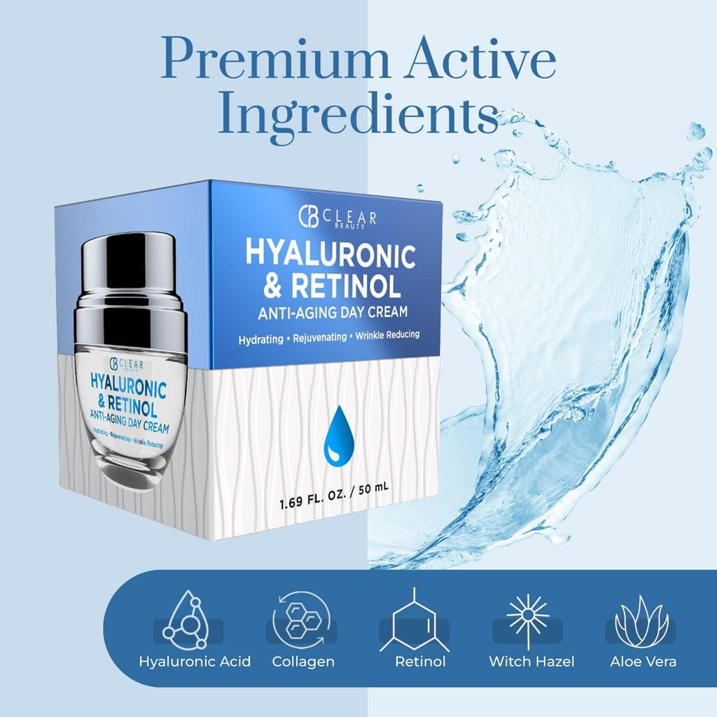 Clear Beauty Hyaluronic & Retinol Face Moisturizer – Hydrating Day Cream for Dry & Mature Skin
