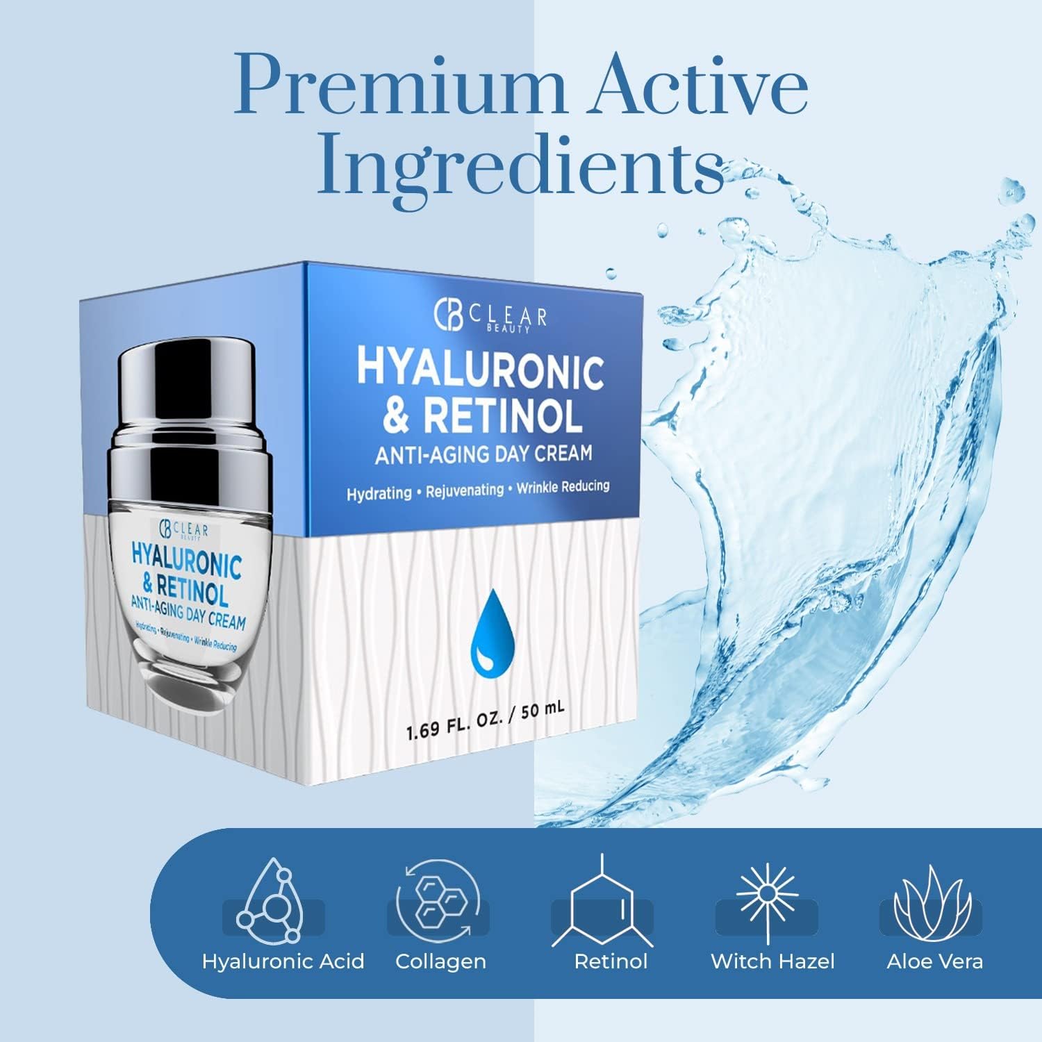 Clear Beauty Hyaluronic & Retinol Face Moisturizer – Hydrating Day Cream for Dry & Mature Skin