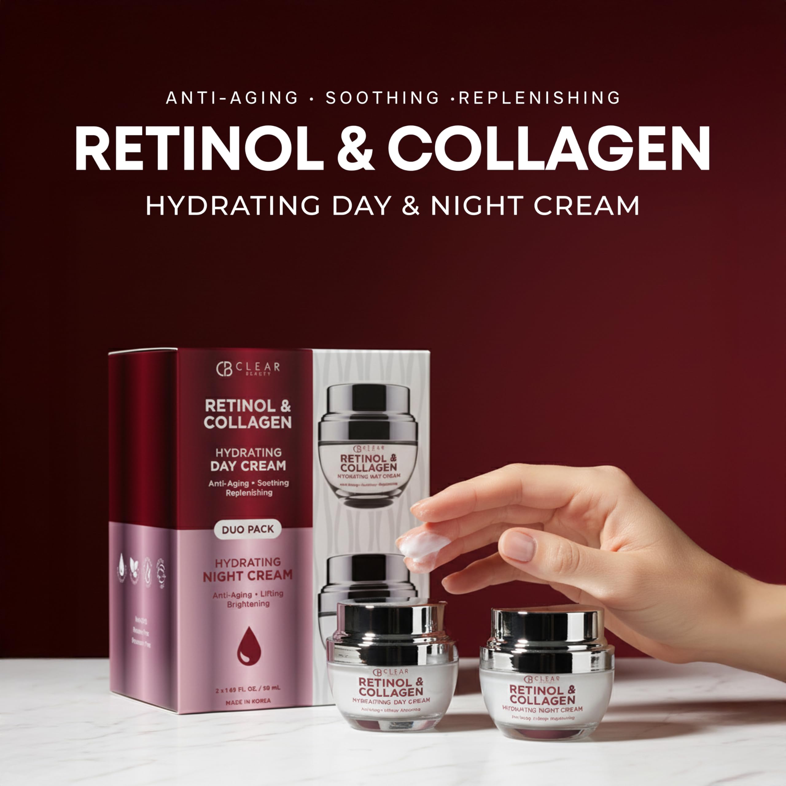 Clear Beauty Retinol & Collagen Day & Night Cream Duo – Vegan Korean Skincare
