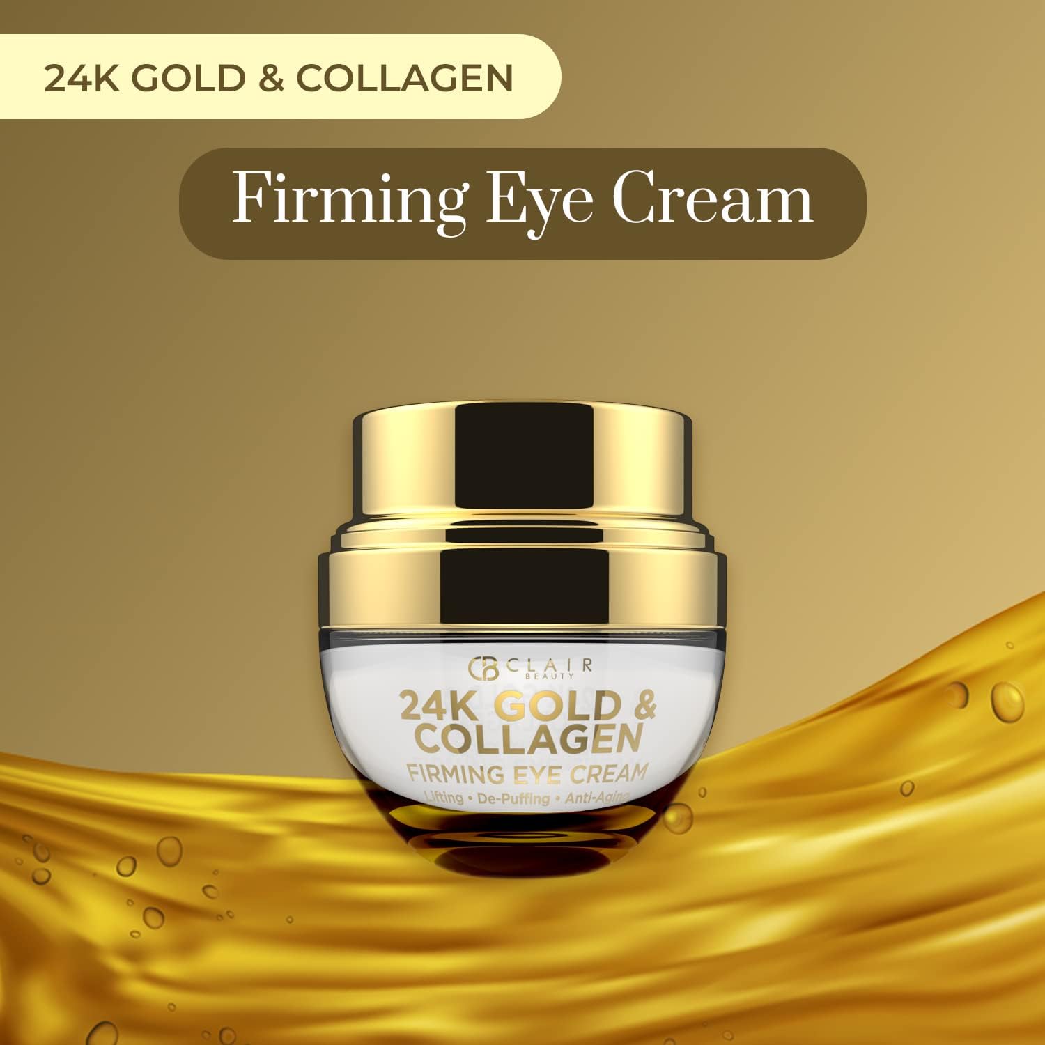 Clear Beauty 24k Gold & Collagen Under Eye Cream – Hydrating, Firming & Anti-Aging | Dermatologist Tested, Clean Beauty