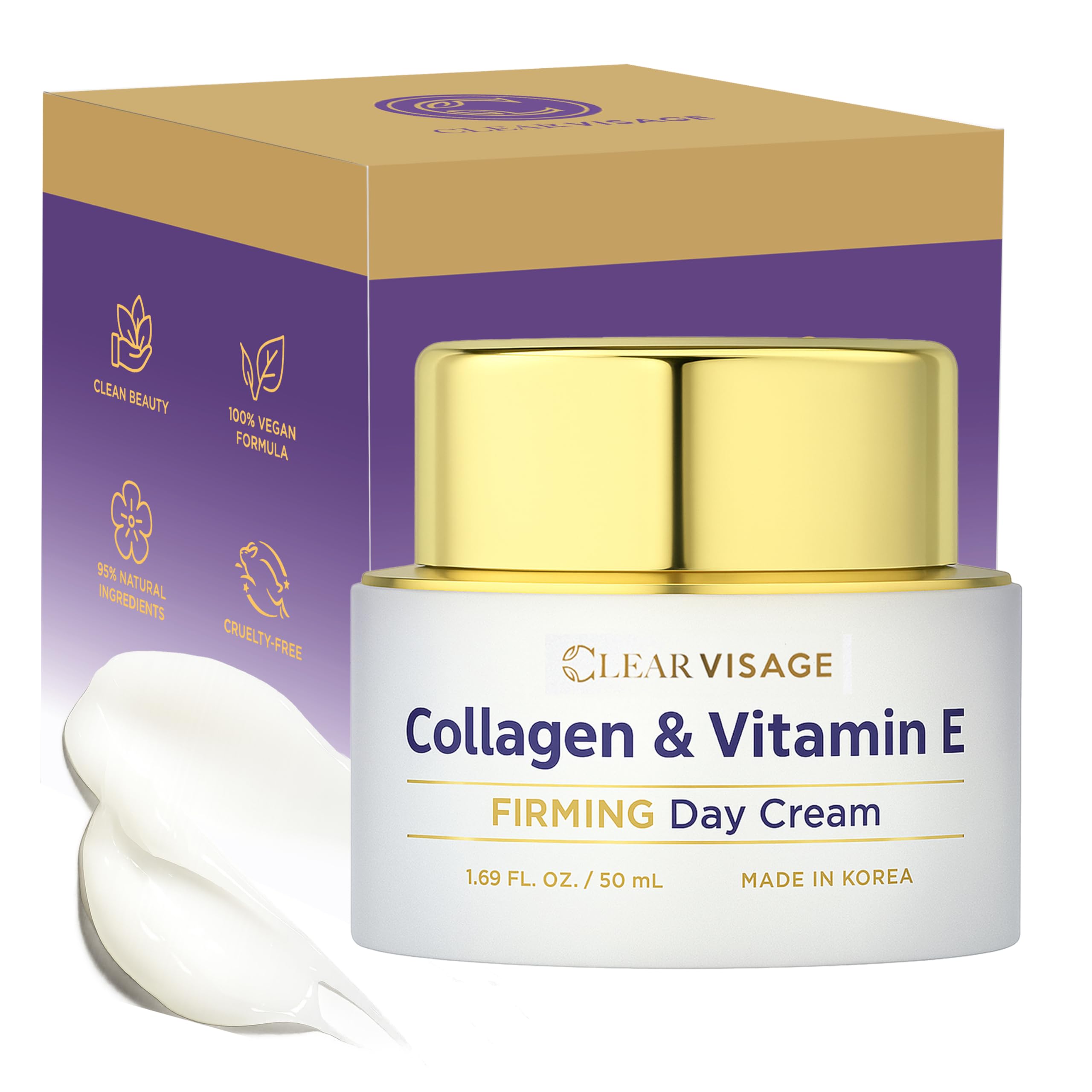 Clear Visage Collagen + Vitamin E Moisturizer – Dermatologist Tested, Vegan, Korean Skincare