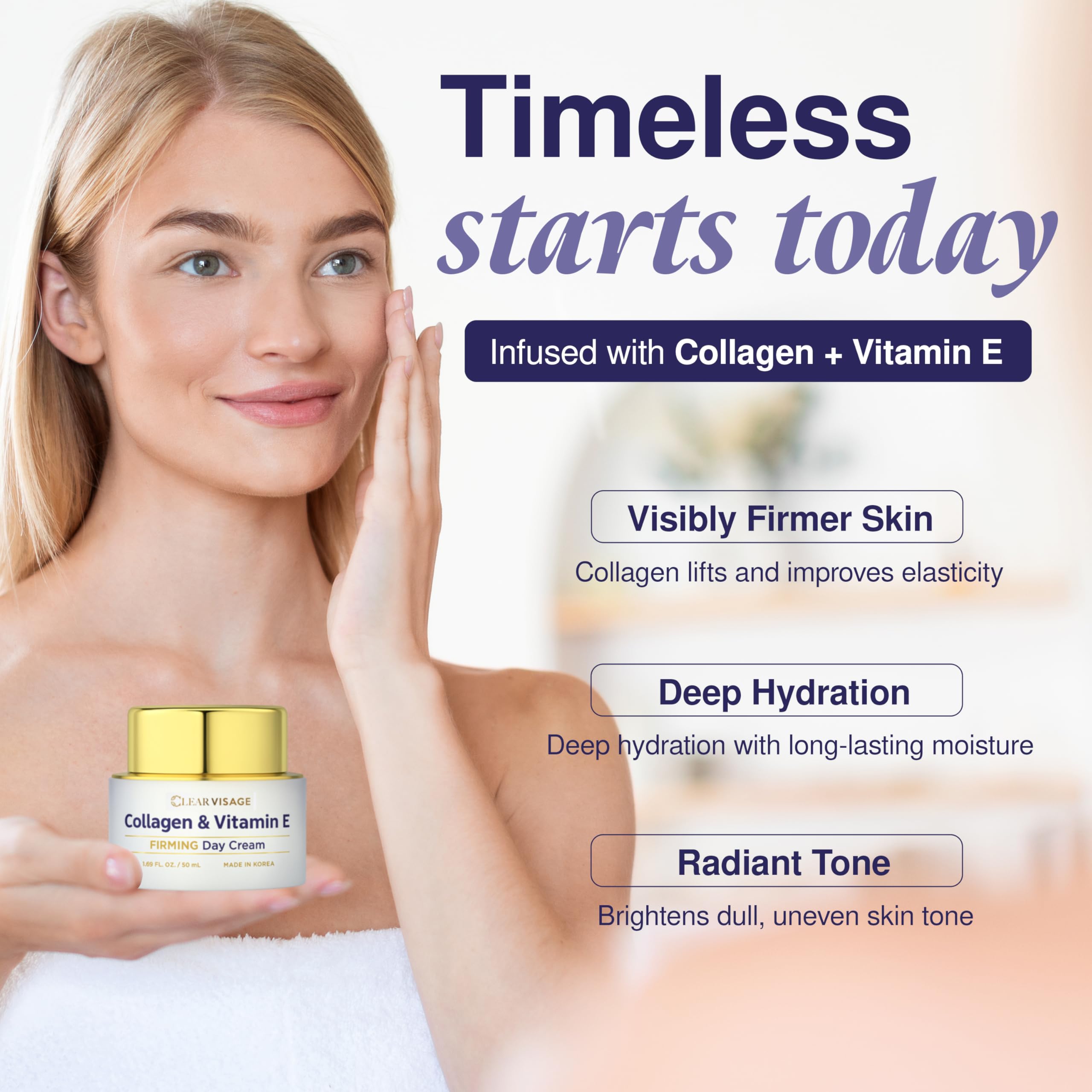 Clear Visage Collagen + Vitamin E Moisturizer – Dermatologist Tested, Vegan, Korean Skincare