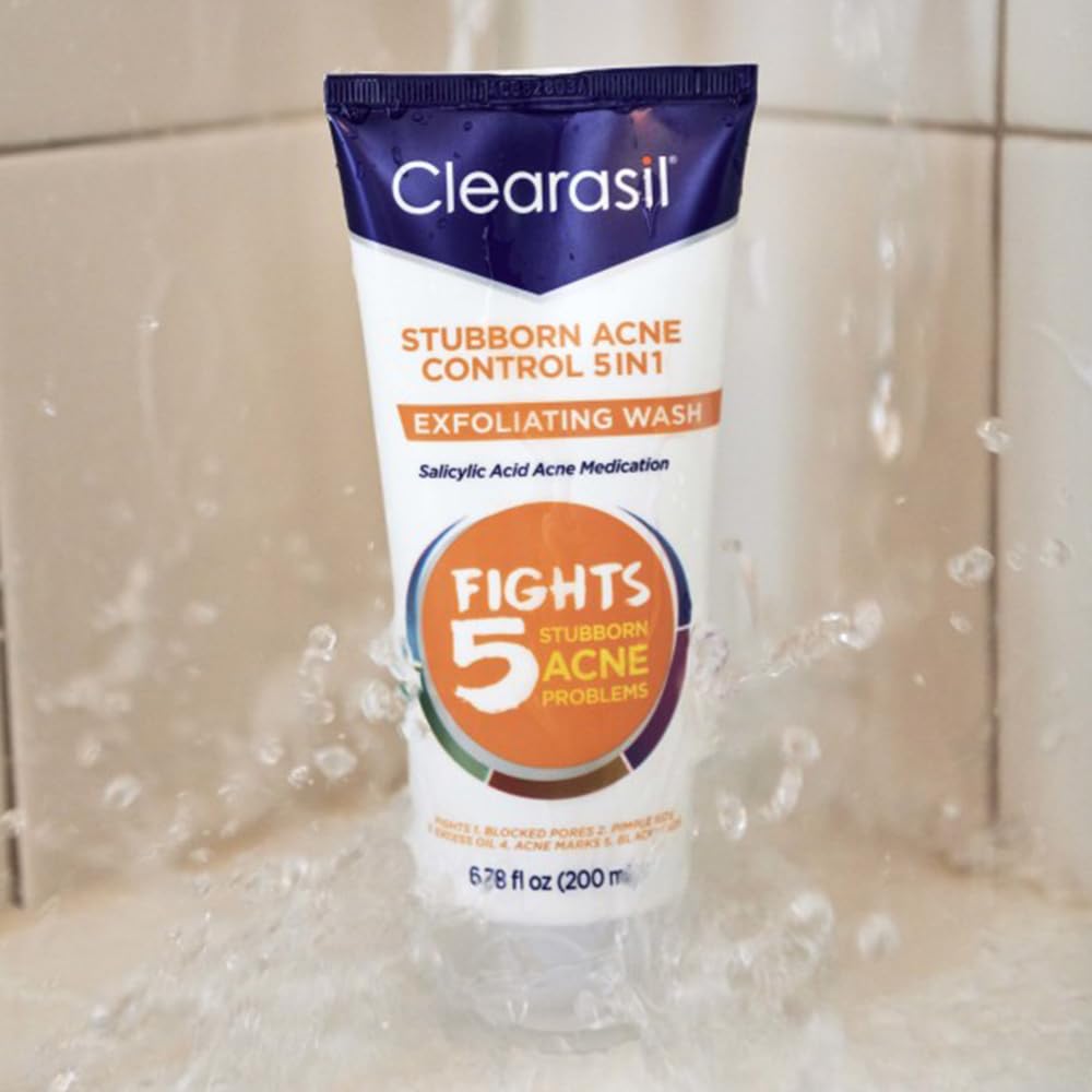 Clearasil Stubborn Acne Control 5in1 Exfoliating Wash – Pack of 5 (6.78 fl oz each)