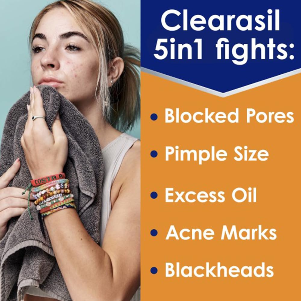 Clearasil Stubborn Acne Control 5in1 Exfoliating Wash – Pack of 5 (6.78 fl oz each)
