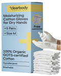 Clearbody Organics 100% Organic Cotton Gloves – 5 Pairs White Sleeping Mitts, Size M