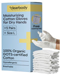 Clearbody Organics Organic Cotton Gloves – 5 Pairs, Large White, Overnight Hydration & Moisturizing for Dry Hands