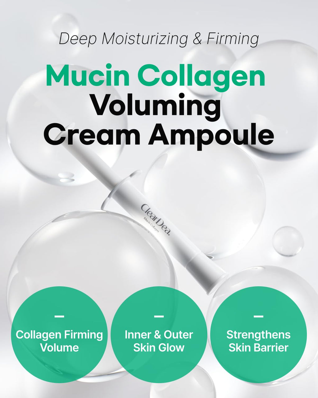 ClearDea Mucin Collagen Voluming Ampoule Moisturizer – Deep Hydration, Dual Collagen + Mucin Care (0.14 Fl Oz x 5)