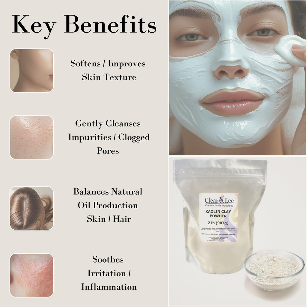 ClearLee Kaolin Clay Cosmetic Grade Powder - 100% Pure, Natural DIY Masks (5 LB)